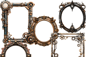 Watercolor Steampunk Frames Clipart