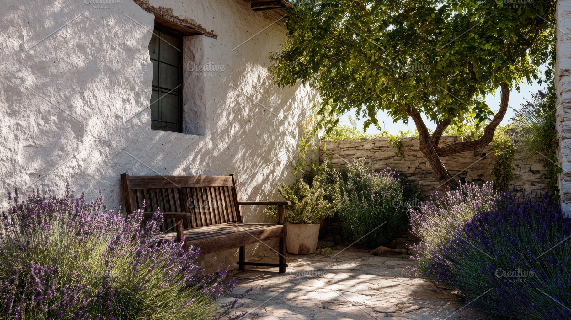 Rustic bench in a lavender garden, a Photo by Beautiful things
