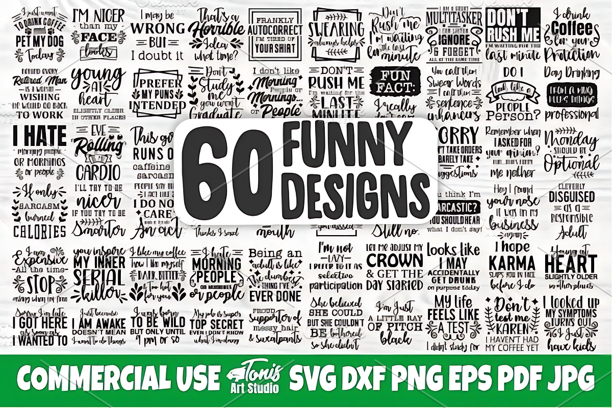 Funny Quotes Svg Bundle | 60 Designs, an Illustration by Design Station (Photo 1 of 5)