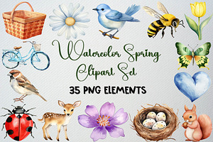 Watercolor Spring Clipart Set