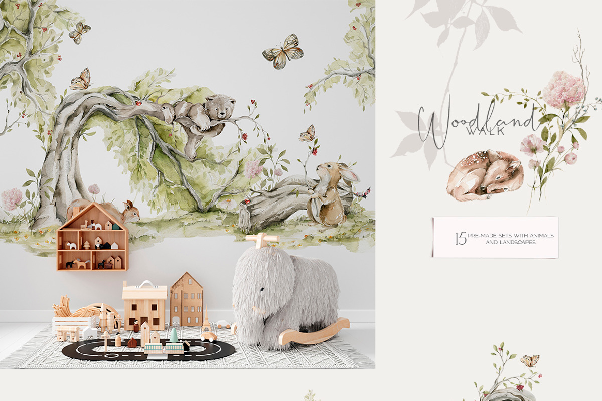 Woodland baby animals Field flowers, an Animal Illustration by 60secondsArt (Photo 4 of 16)
