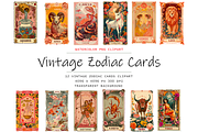 Vintage Zodiac Cards Clipart, a Decorative Illustration by stickermadness (Thumbnail 1 of 2)