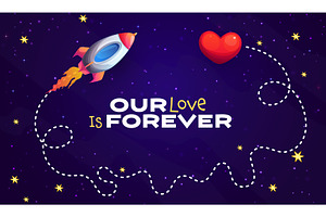 Our love is forever, spaceship, a Seasonal Illustration by Vector Tradition