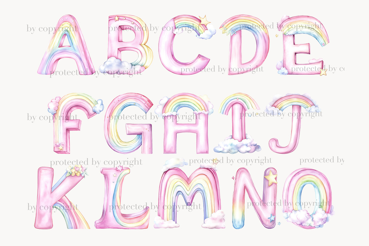 Rainbow Alphabet Clipart, a Decorative Illustration by GlamArtZhanna (Photo 2 of 7)
