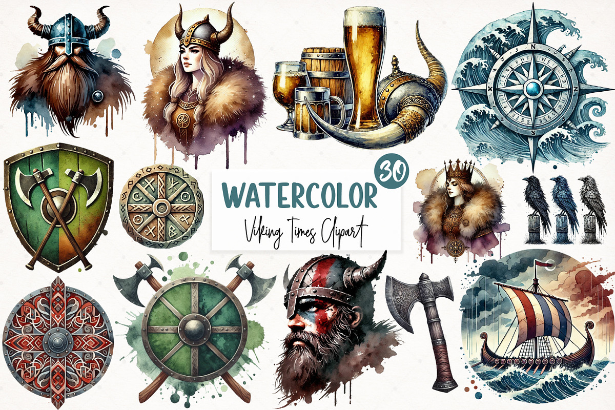 Watercolor Viking Times Clipart PNG, an Illustration by SinaCreation (Photo 1 of 5)