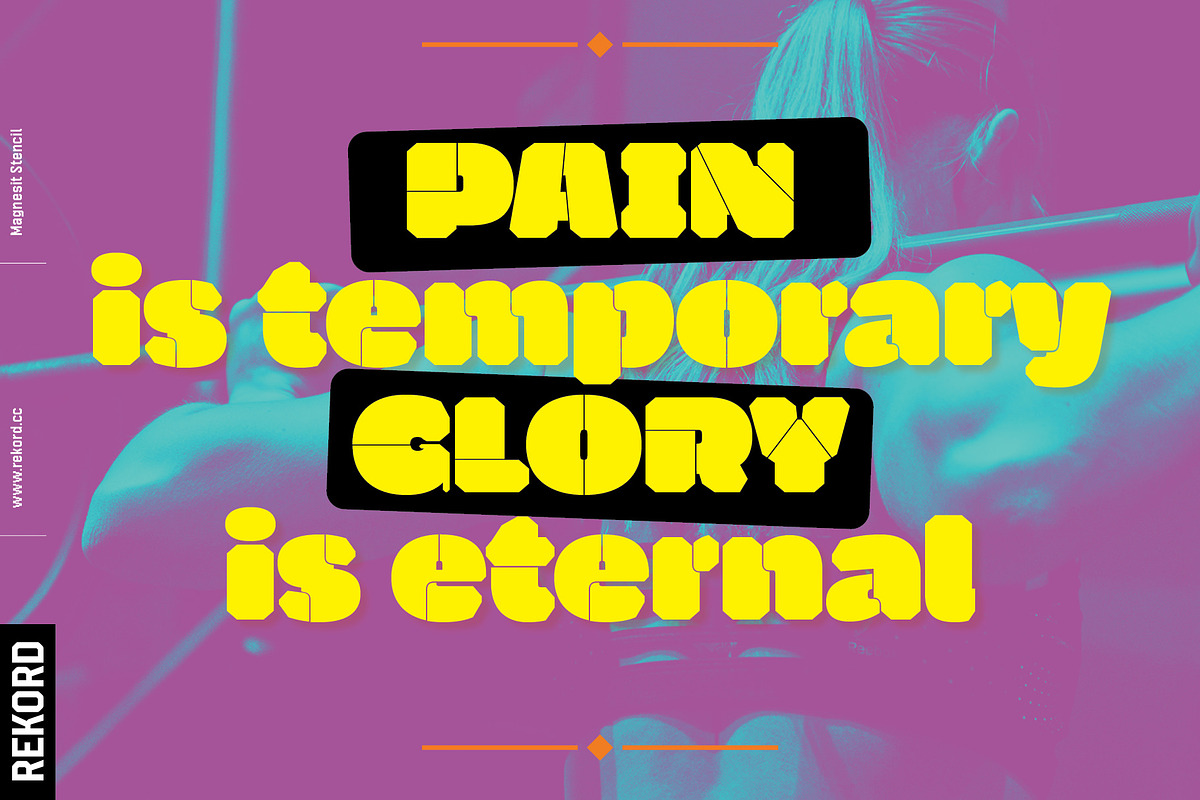 Magnesit Stencil Display Fonts, a Sans Serif Font by REKORD (Photo 8 of 14)
