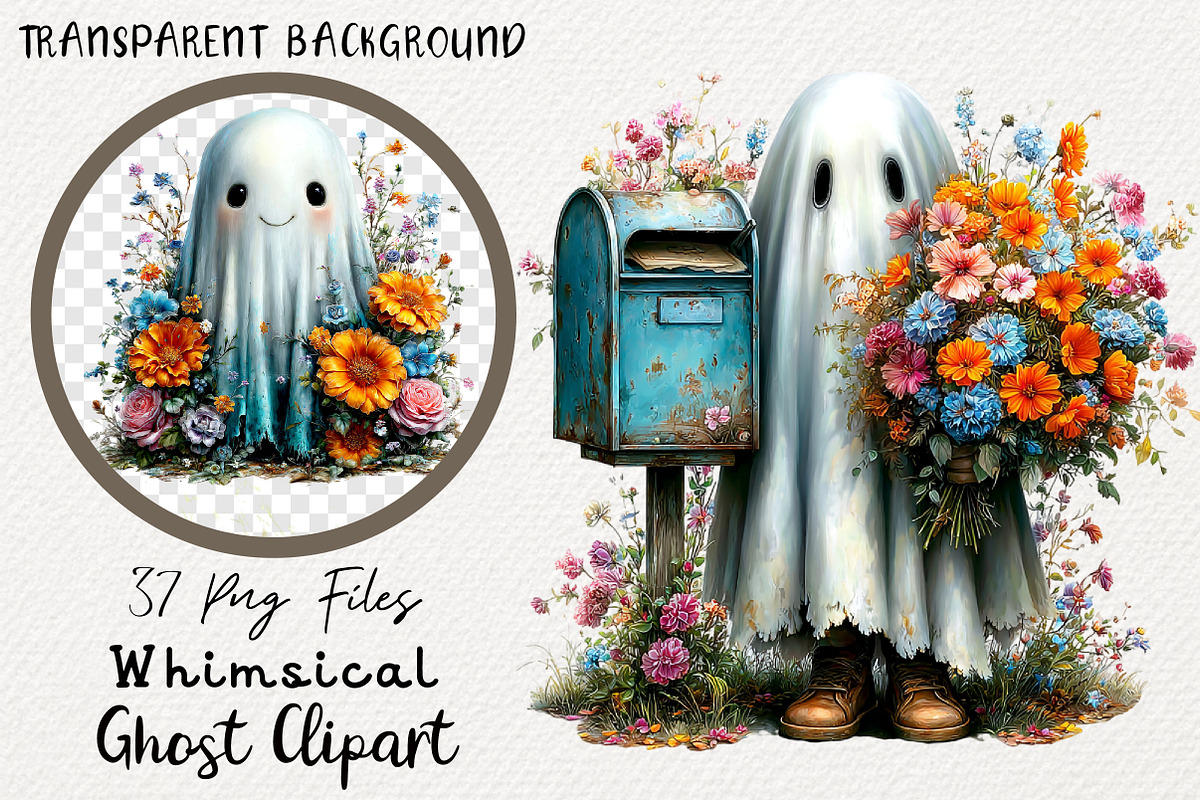 Whimsical Ghost Clipart Bundle, a Transportation Illustration by Digital Artistic99 (Photo 1 of 7)