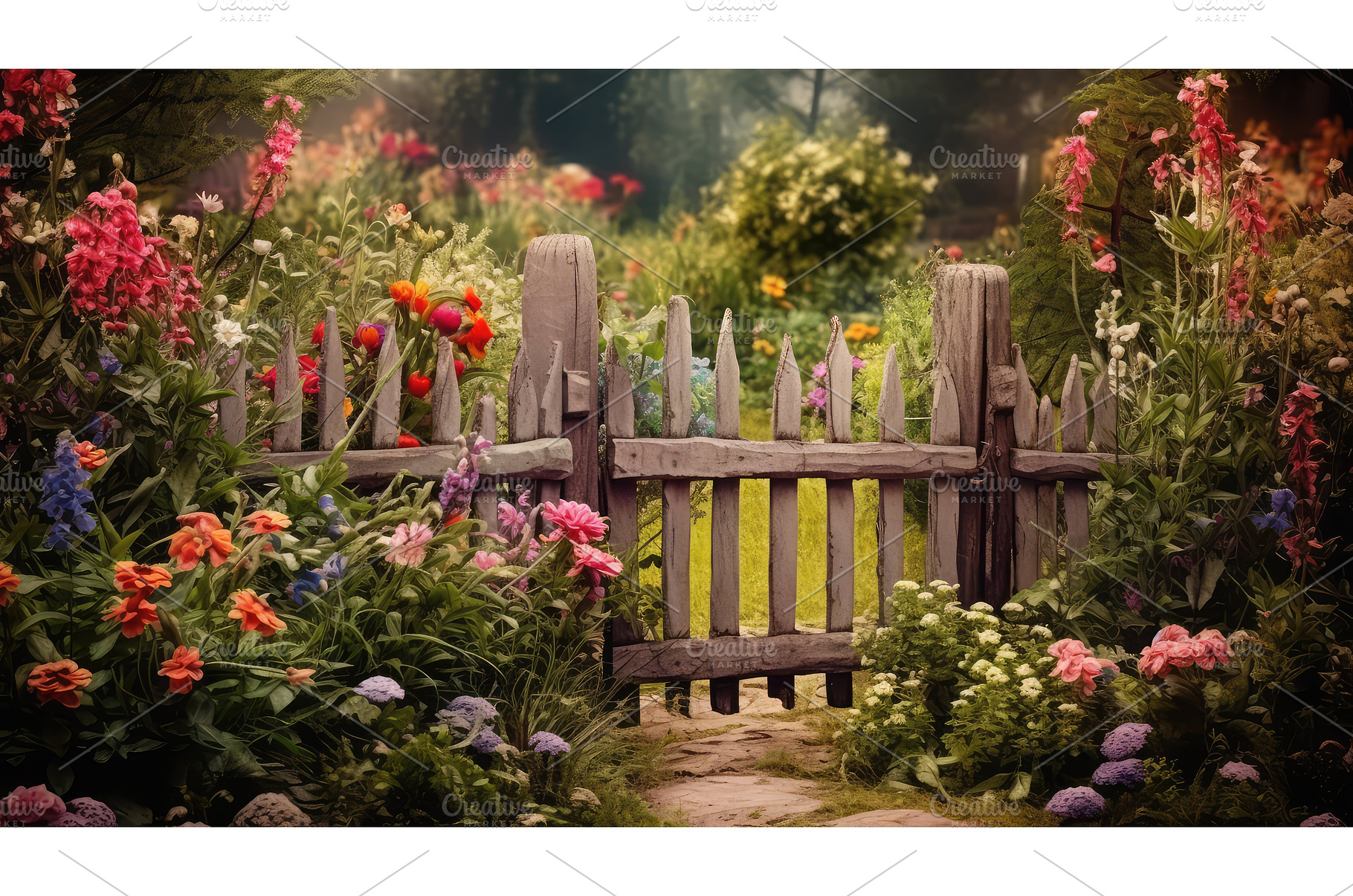 garden wooden fences ai generated, a Nature Photo by pikepicture