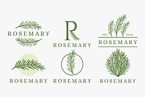 Set of fresh green rosemary logo, a Branding & Logo Template by DOMHOUZE