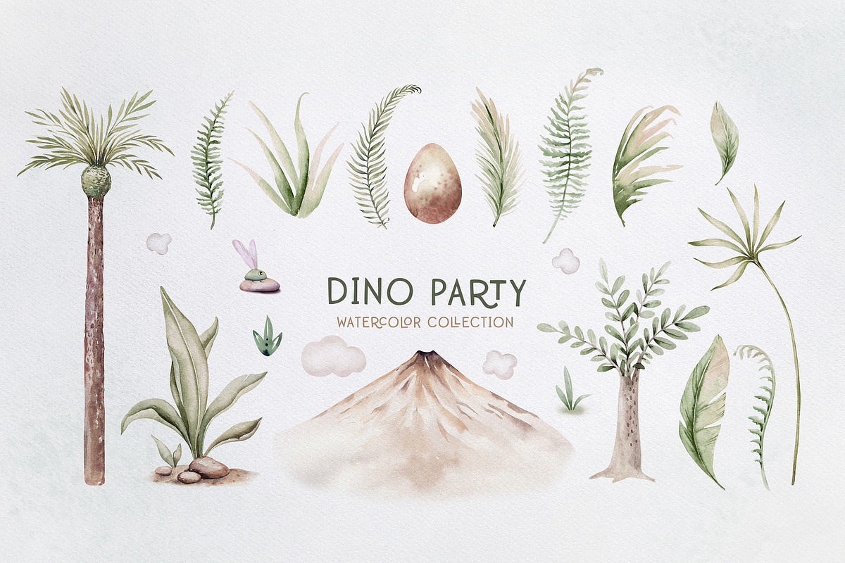 Dino Party watercolor set, an Animal Illustration by Peace ART (Photo 4 of 10)