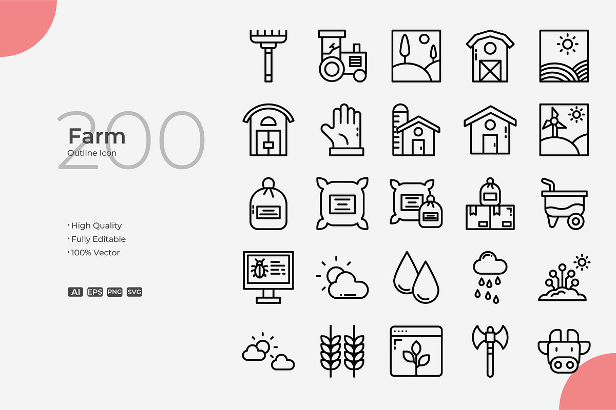 Farm Outline Icons, an Outline Icon by Bloodline