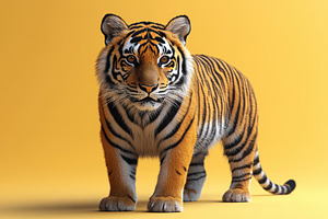 Majestic tiger standing confidently, a Photo by Tanuart