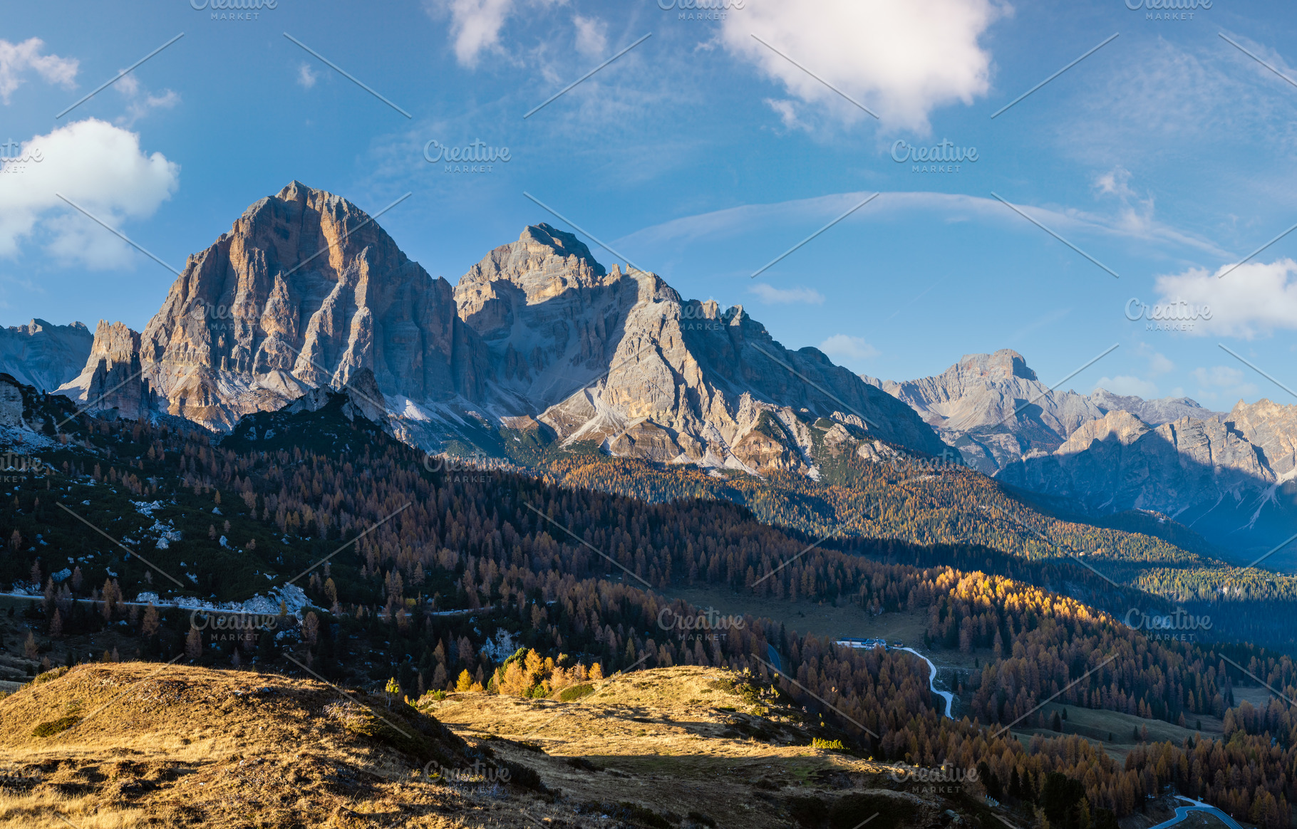 Mountain sunny evening peaceful view from Giau Pass., a Nature Photo by YuriyB