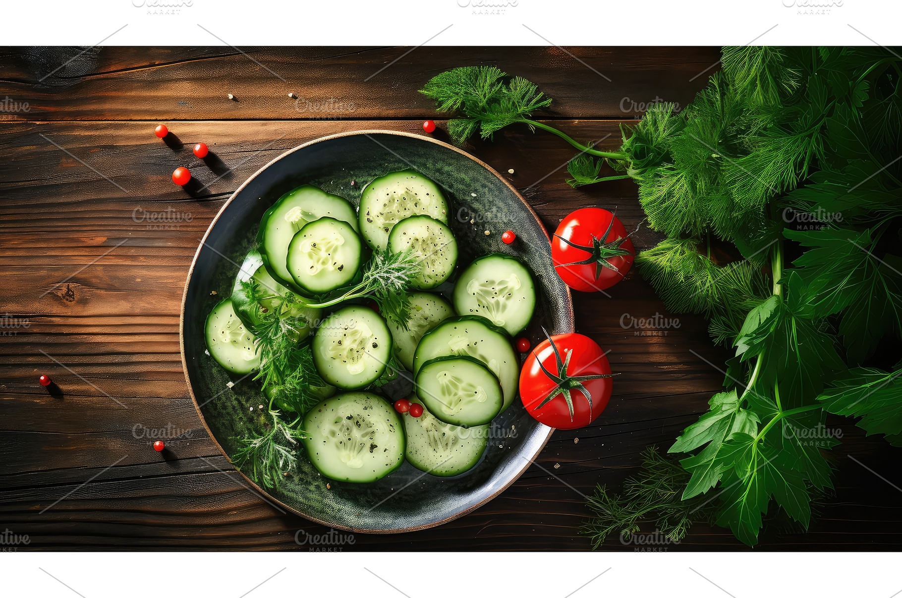 plate slice cucumber background ai, a Food & Drink Photo by pikepicture
