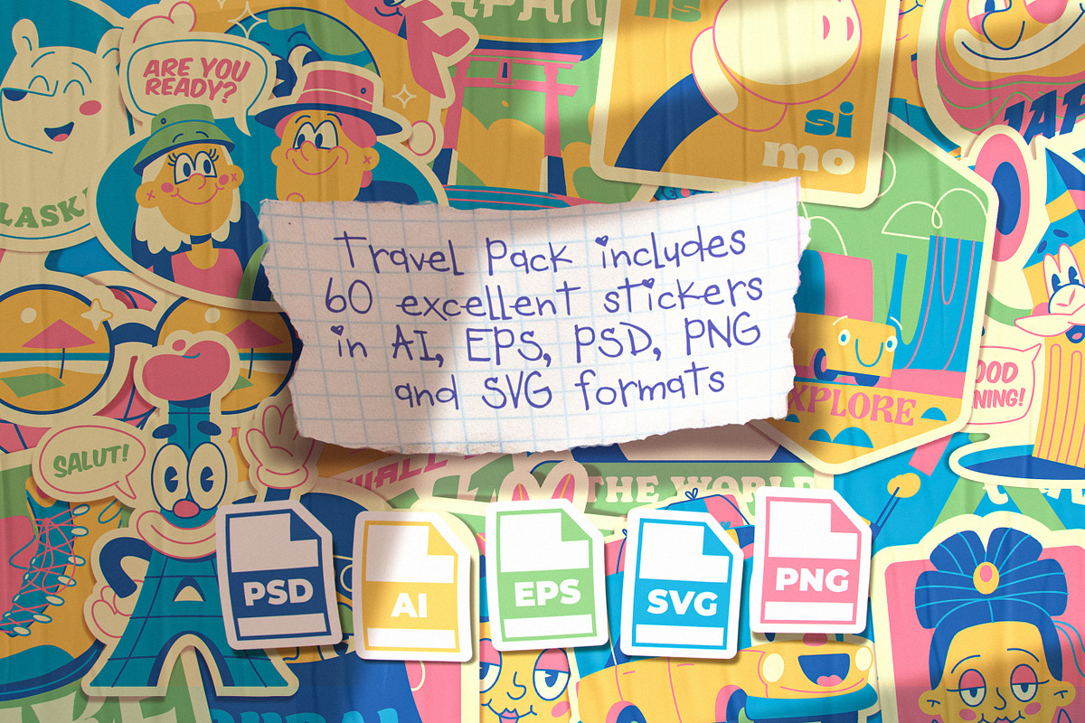 Retro Stickers. Big Travel Pack., an Object Illustration by Red Monkey (Photo 5 of 12)