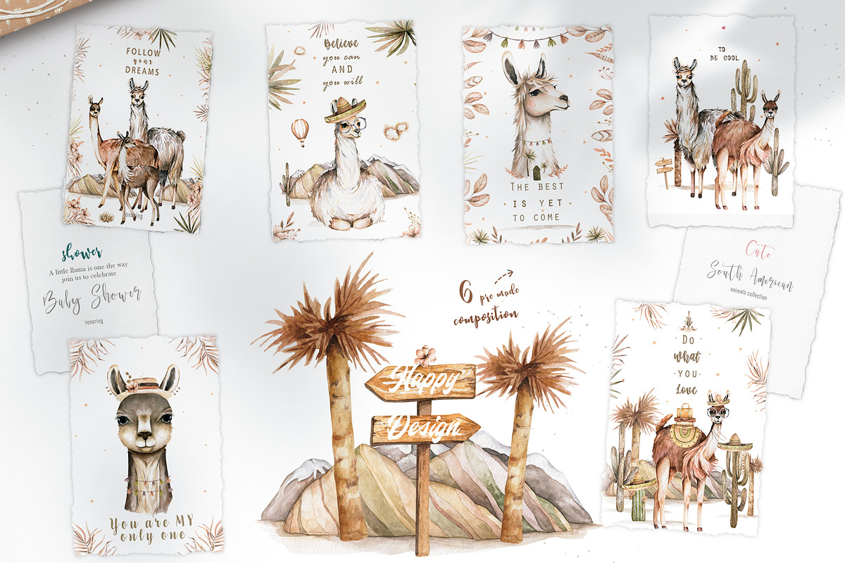 Cute Llama & Guanaco Watercolor Set, an Animal Illustration by Ann Art Houze (Photo 6 of 10)