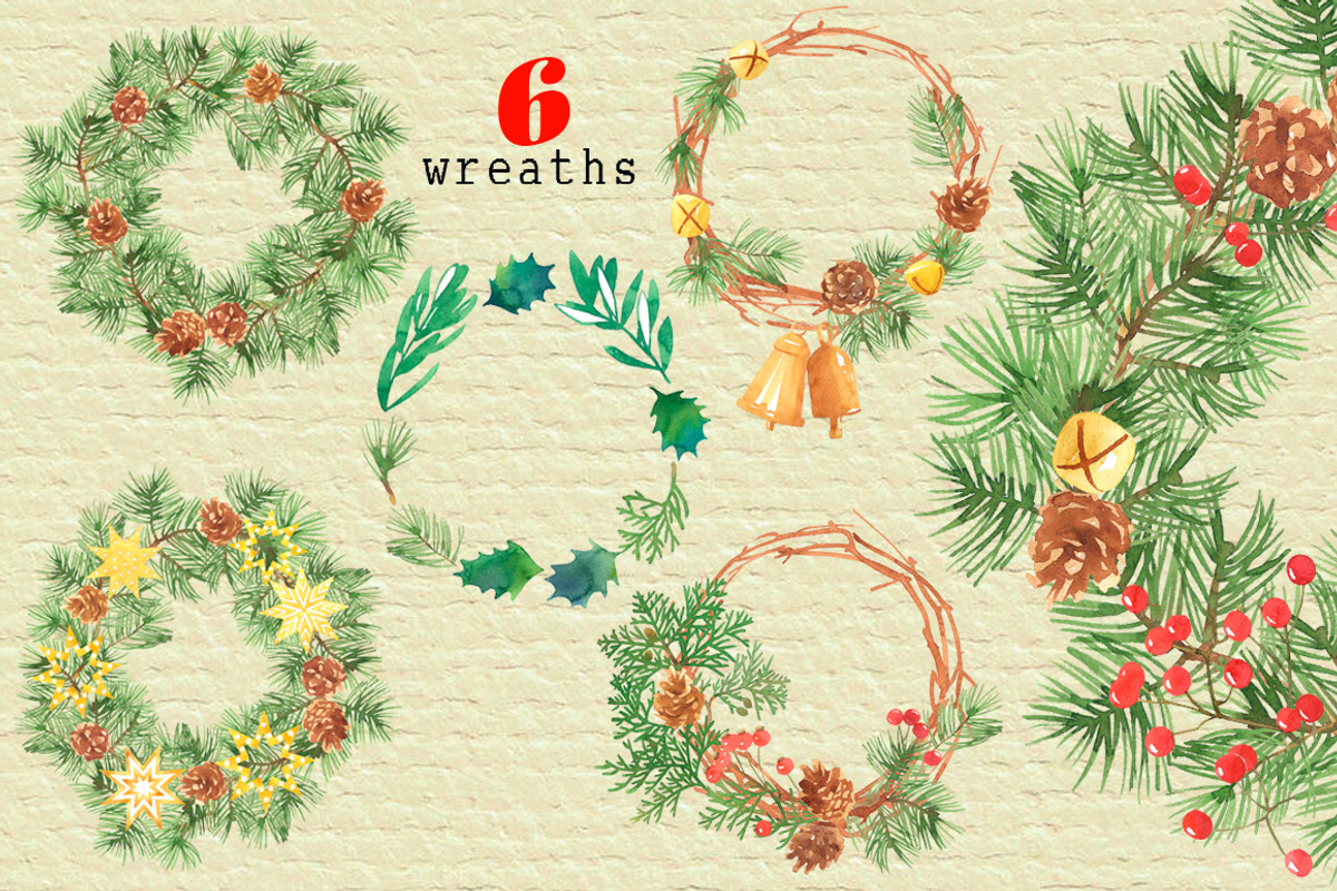 Watercolor Christmas clipart, a Decorative Illustration by ElectricMirror (Photo 5 of 7)
