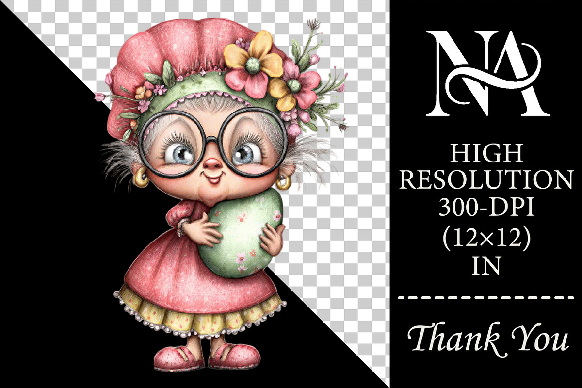 Whimsical Easter Grandma Clipart, an Illustration by RobertsArt (Photo 2 of 6)