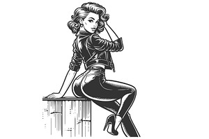 Pin-up Woman In Leather Jacket High