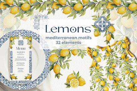 Lemon & Tile Mediterranean Clipart