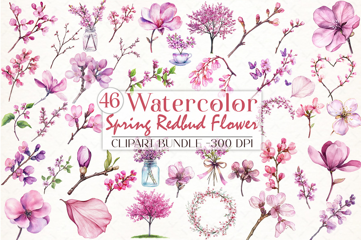 Spring Redbud Flower Clipart, an Illustration by Libby Wishes (Photo 1 of 7)
