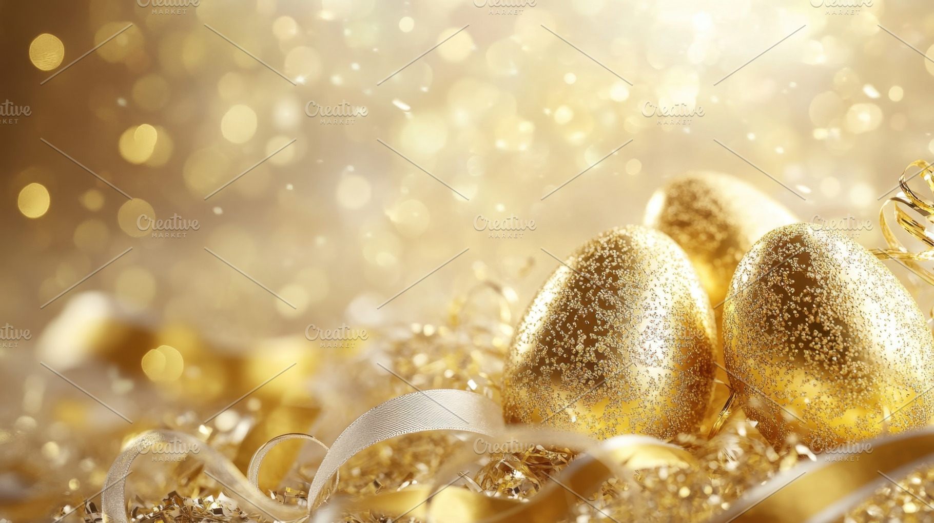 Golden eggs on festive background, a Photo by Beautiful things