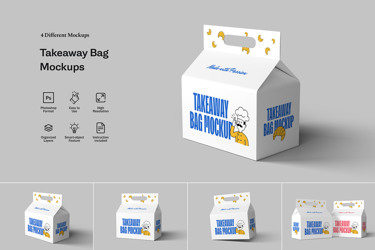 High Quality Takeaway Bag Mockups, a Packaging Mockup by artimasa (Photo 1 of 5)