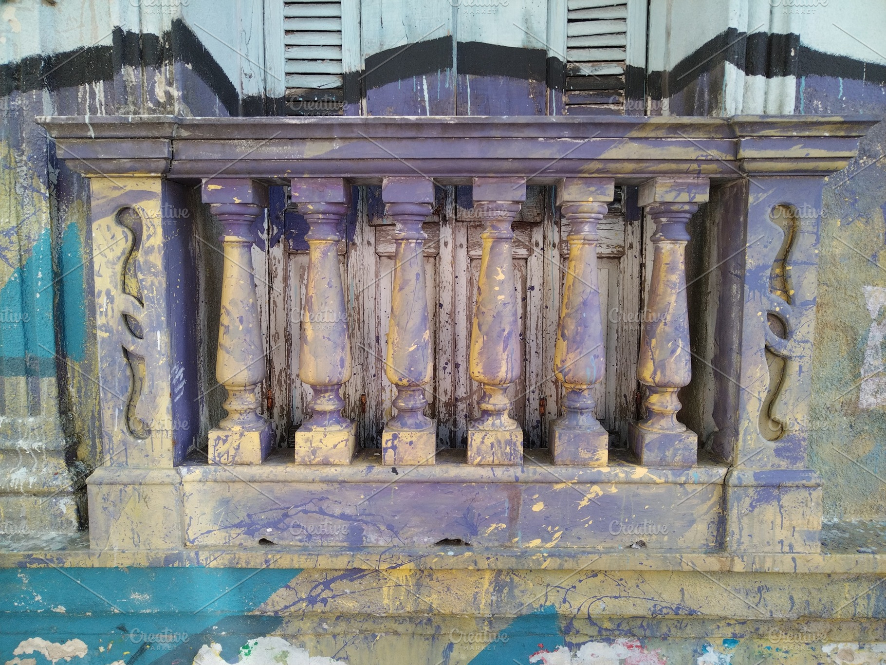 Aged balustrade with classical-style columns colored, an Architecture Photo by DanFLCreativo