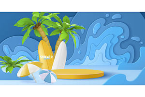 3d summer podium scene, an Illustration by art PVP - market