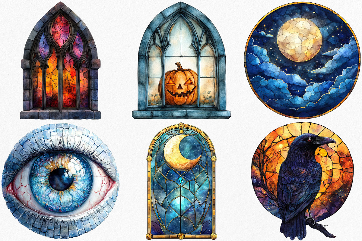 Halloween Stained Glass Clipart, an Illustration by Canvas Craft (Photo 4 of 8)