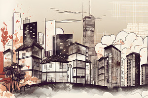 Asian City Skyline With Skyscrapers Illustration