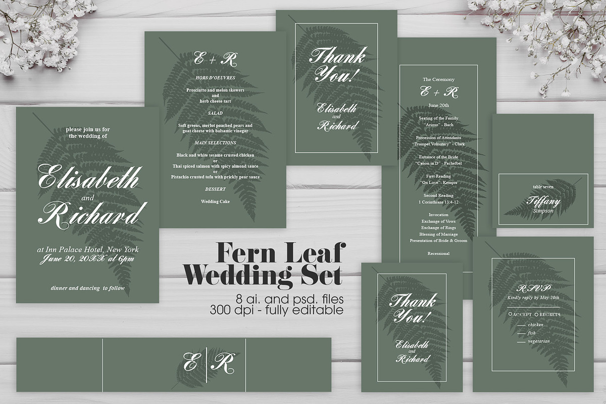 Fern Leaf Wedding Set, an Invitation Template by cafelab_store