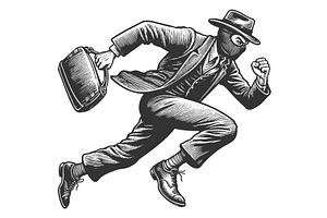 Running Masked Thief engraving, an Illustration by AlexArt