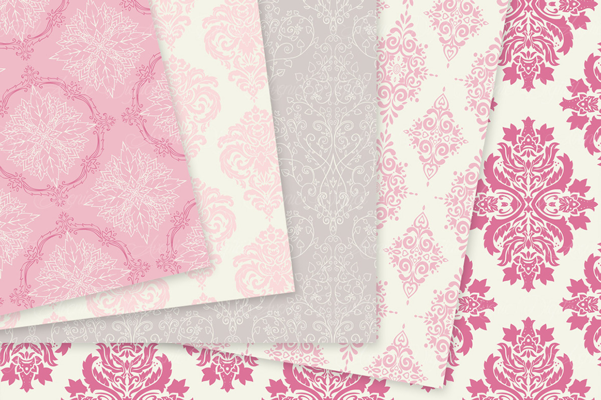 28 Soft Pink Damask Digital Paper, a Pattern Graphic by Avenie Digital