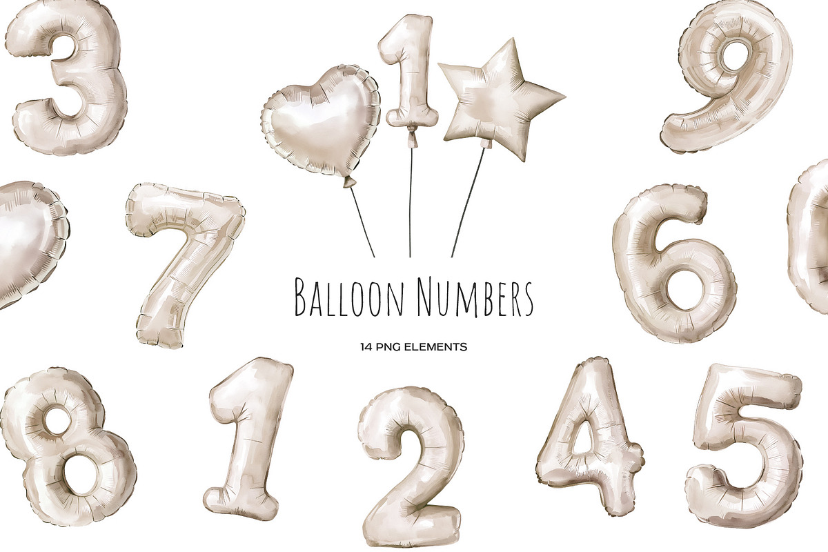 Watercolor Beige balloon numbers set, an Object Illustration by Art and Funny (Photo 1 of 4)