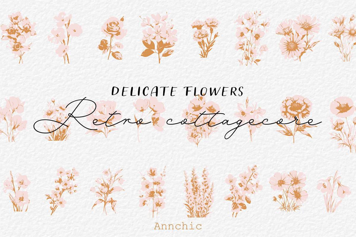 Flower clipart retro cottagecore set, an Object Graphic by Anna Sokol (Photo 1 of 10)