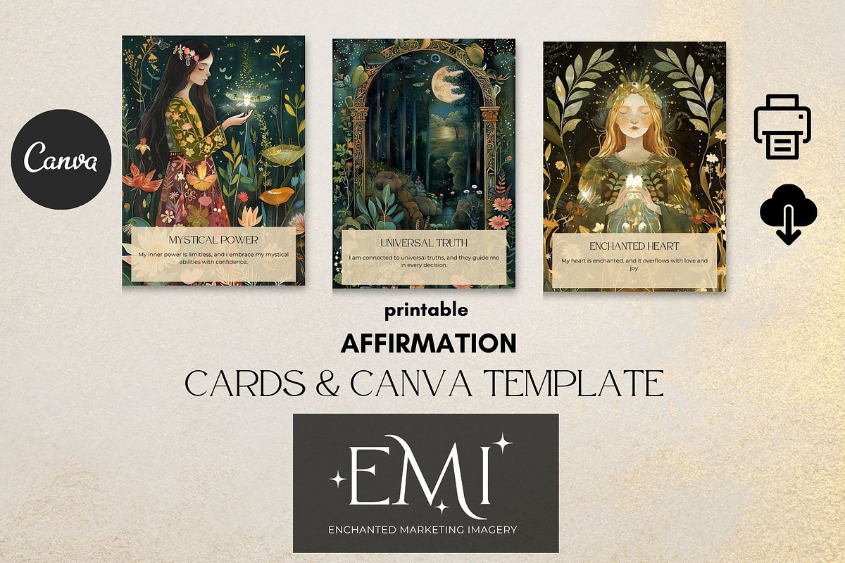 Enchanted Affirmation Cards Deck, a Card Template by NadiaTheronArt (Photo 3 of 3)