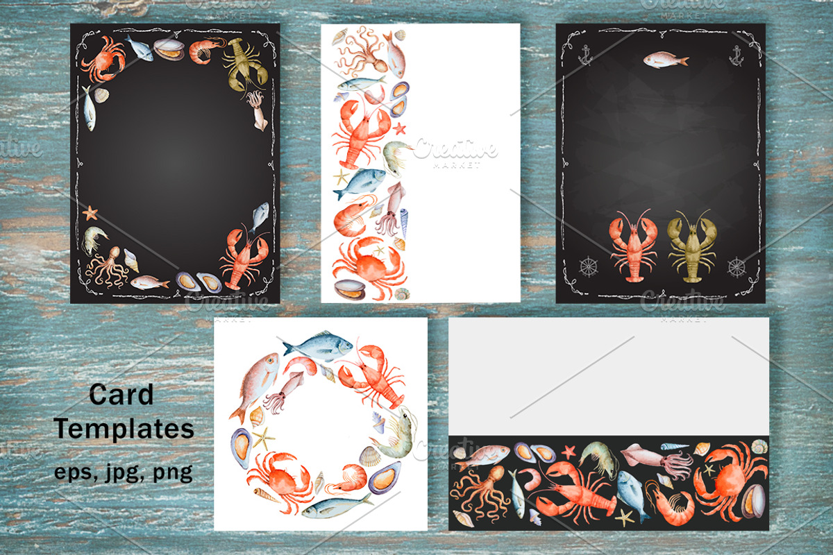 Watercolor seafood collection., a Food Illustration by Elena Medvedeva (Photo 3 of 5)