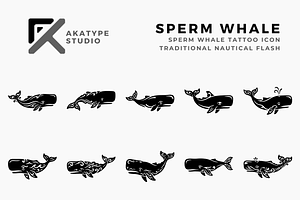 Sperm Whale Tattoo Icon, a Solid Icon by Akatype Studio