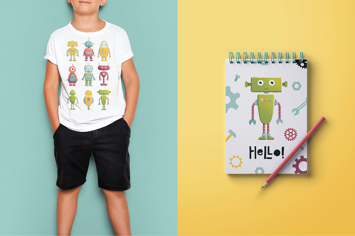 CUTE ROBOTS hand drawn clipart set, an Animal Illustration by Alina Mubarak (Photo 9 of 11)