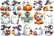 Cute Ghost Halloween Clipart, an Illustration by Pixels.Craft (Thumbnail 1 of 7)