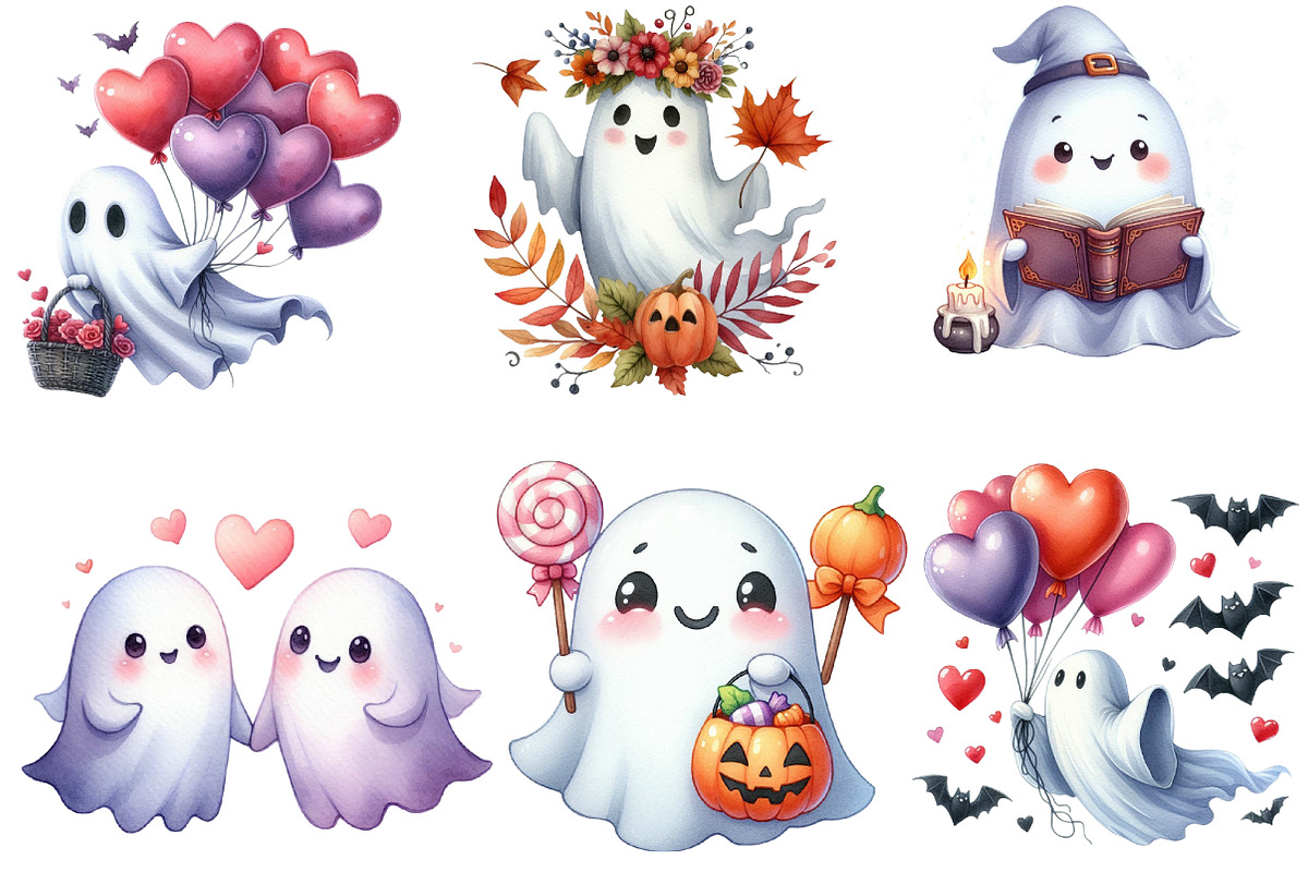Cute Halloween Ghosts Clipart Bundle, an Illustration by DreamArtGraphic (Photo 4 of 4)