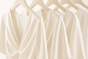 Elegant cream dresses on hangers forming a uniform pattern, back, a Photo by Dvoevnore photos