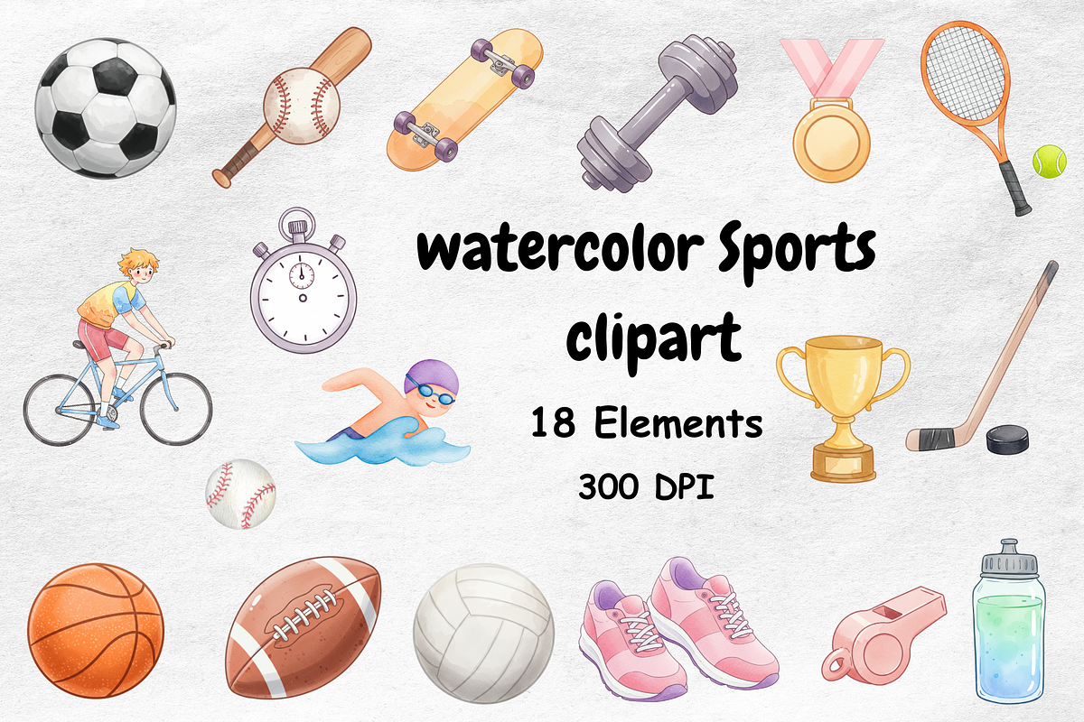 Watercolor Sports Clipart, a Sport Illustration by BerryPieArt (Photo 1 of 4)