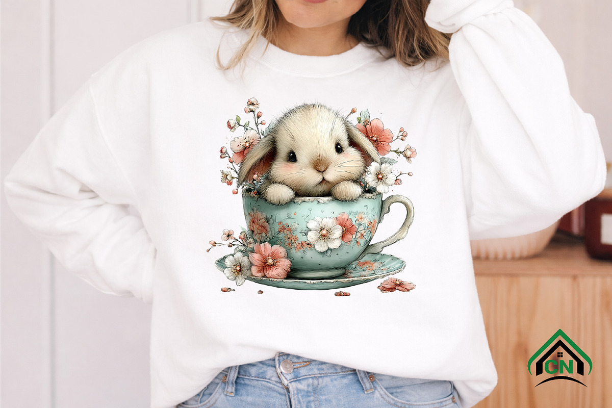 Bunny and Flowers Clipart PNG, an Illustration by Craft Nest (Photo 7 of 12)
