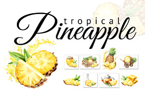 Tropical Pineapple. Hand painted, a Food Illustration by Daria Ustiugova