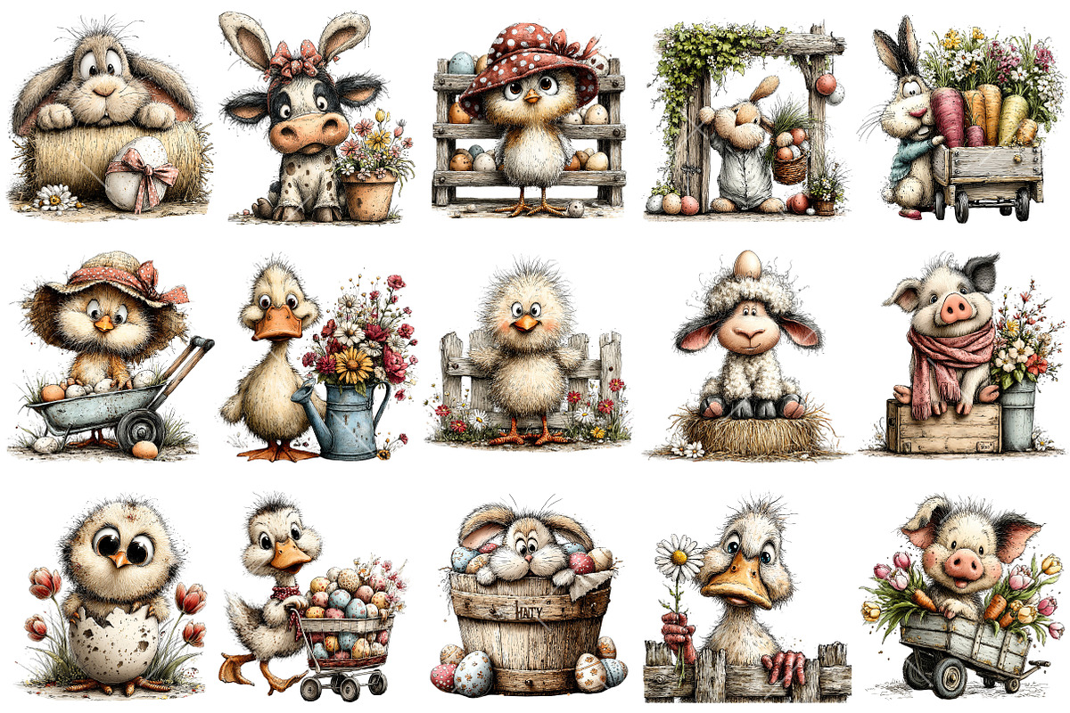 Whimsical Easter Farmhouse Clipart, an Illustration by OK Design (Photo 3 of 6)