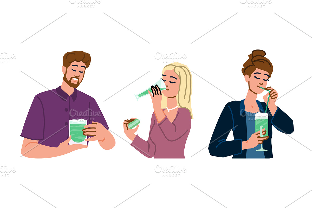 People enjoying healthy matcha green, a Food Illustration by pikepicture