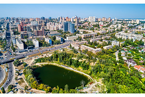 Aerial view of Kiev with residential, an Architecture Photo by Leonid Andronov