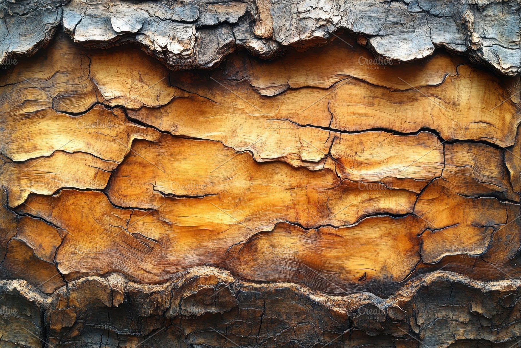 Textured bark of an ancient tree rev, a Photo by Tanuart